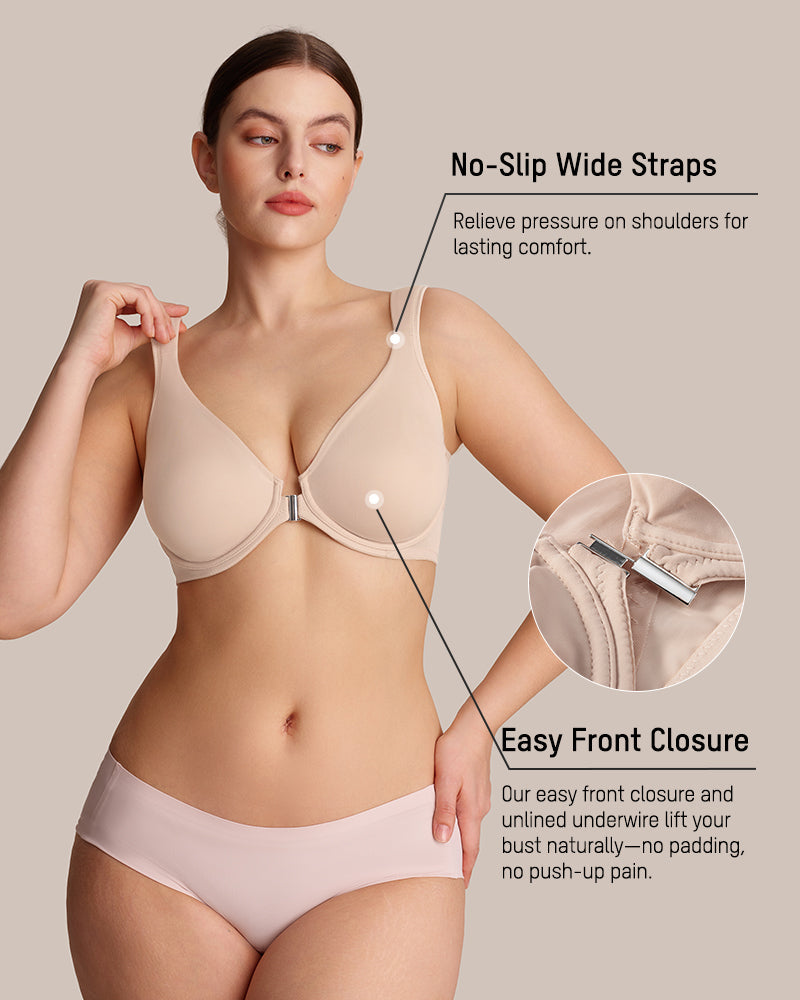 Front Closure Underwire Unlined Back Support Plunge Bra - view 2