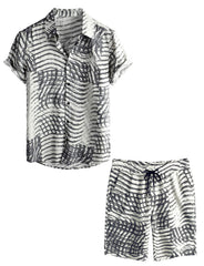 Men's Vintage Casual Button Up Matching Shirt and Shorts Set