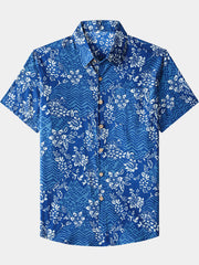 Men’s Beach Party Retro Tropical Floral Cotton Short Sleeve Shirt