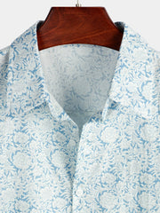 Men's Floral Printed Holiday Cotton Causal Shirt