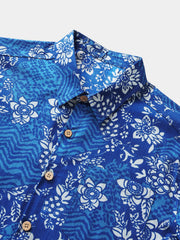 Men’s Beach Party Retro Tropical Floral Cotton Short Sleeve Shirt