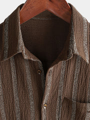 Men's Summer Striped Pocket Button Up Short Sleeve Hawaiian Shirt