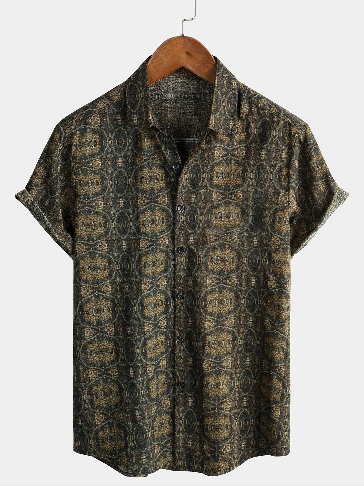 Men's Cotton Vintage Short Sleeve 70s Retro Summer Button Up Shirt