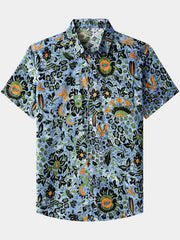 Men’s Boho Floral Short Sleeve Breathable Cool Casual Vacation Shirt