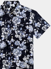 Men’s Hawaiian Print Floral Pattern Cotton Breathable Resort Vacation Holiday Short Sleeve Shirt