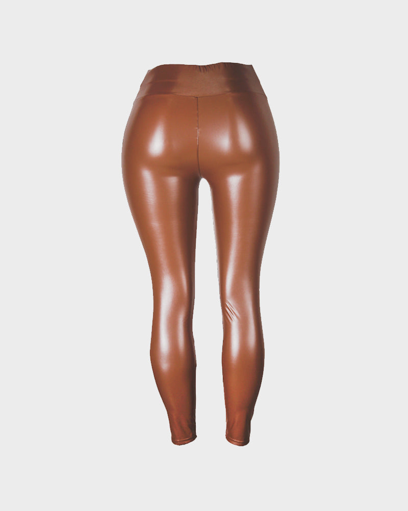 High-Waist Faux Leather Leggings - view 17