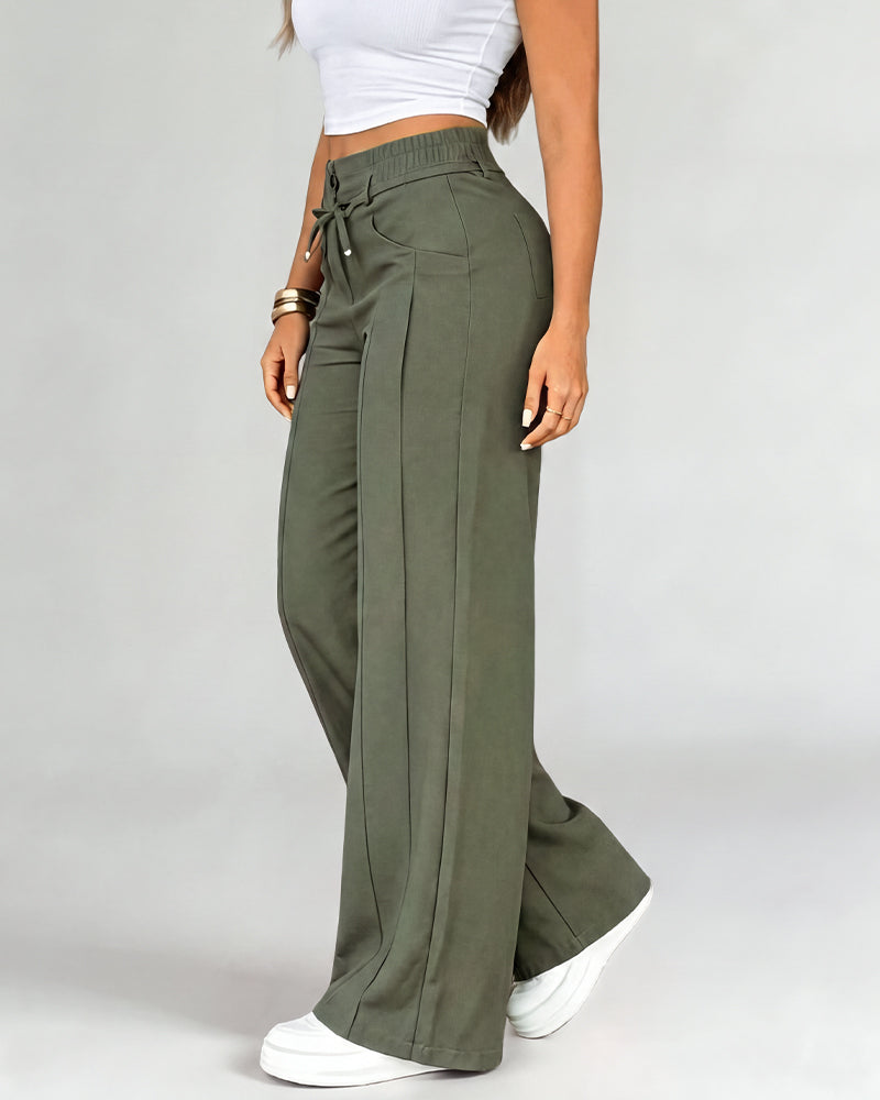 High-Waisted Drawstring Wide-Leg Pants - view 2