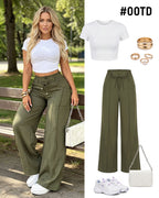 High-Waisted Drawstring Wide-Leg Pants - view 4