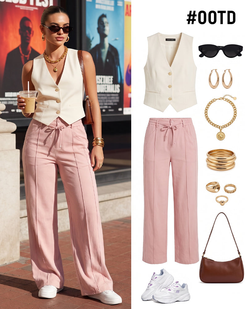 High-Waisted Drawstring Wide-Leg Pants - view 8