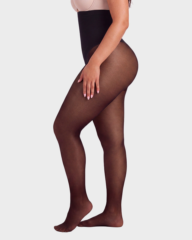 High-Waisted Floral Lace Shaping Tights - view 16