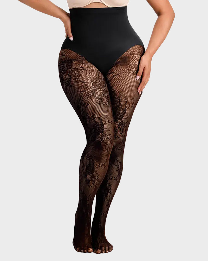 High-Waisted Floral Lace Shaping Tights - view 23