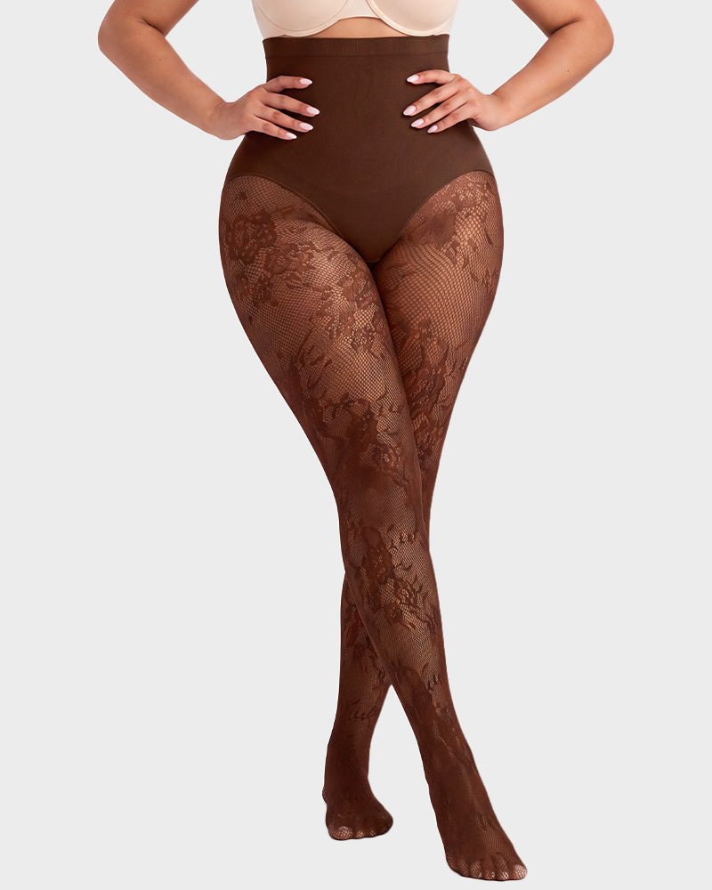 High-Waisted Floral Lace Shaping Tights - view 24