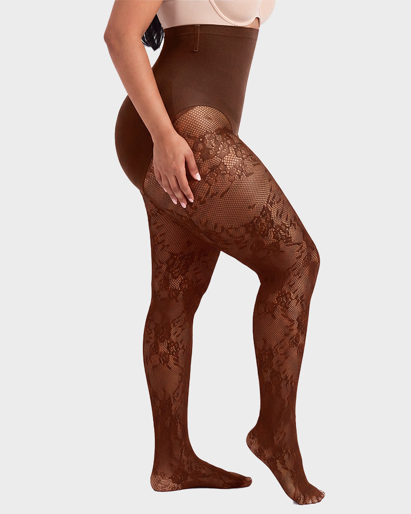 High-Waisted Floral Lace Shaping Tights - view 13