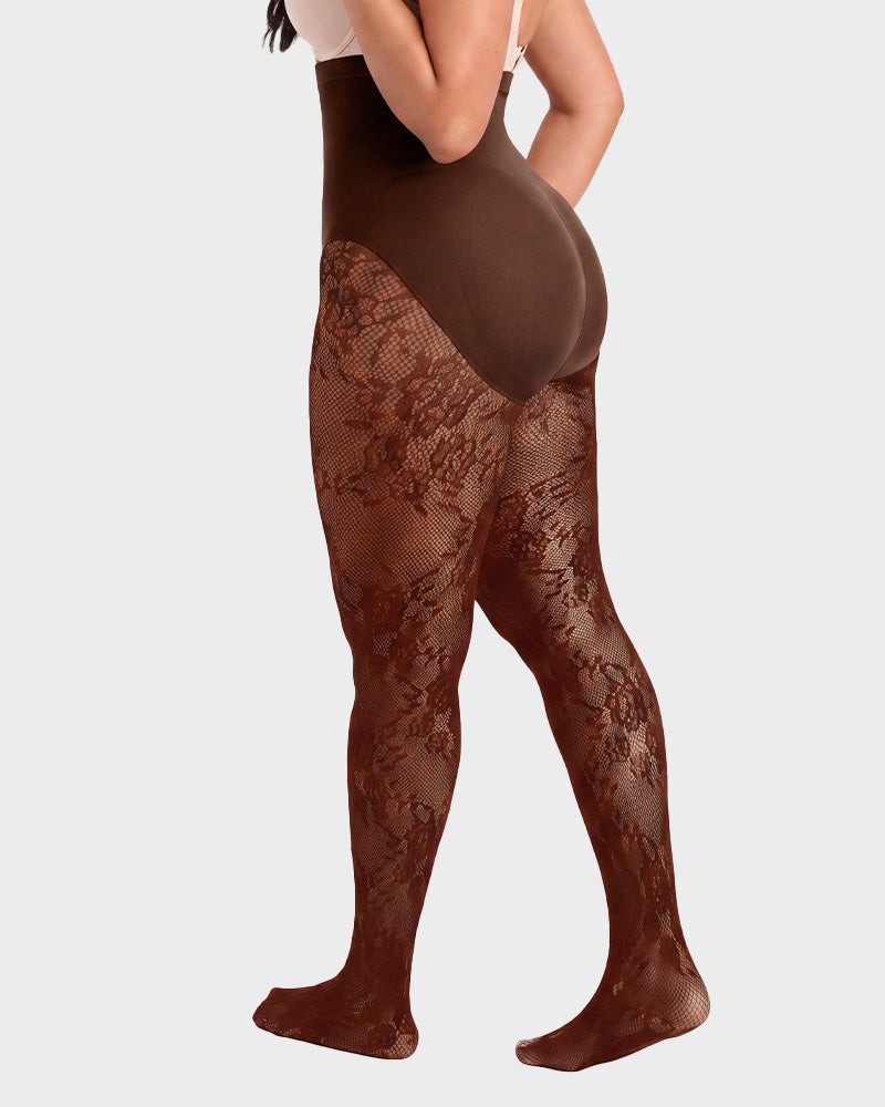 High-Waisted Floral Lace Shaping Tights - view 14