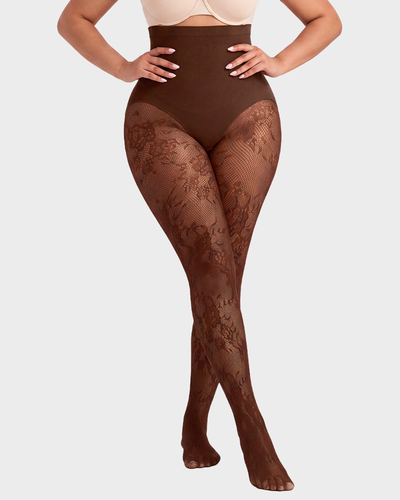High-Waisted Floral Lace Shaping Tights - view 12