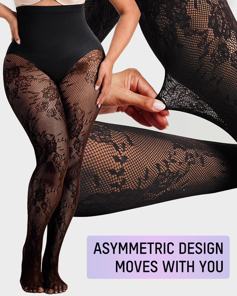 High-Waisted Floral Lace Shaping Tights - view 2