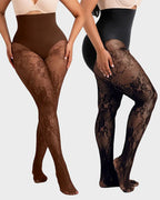 High-Waisted Floral Lace Shaping Tights - view 9