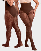 High-Waisted Floral Lace Shaping Tights - view 8