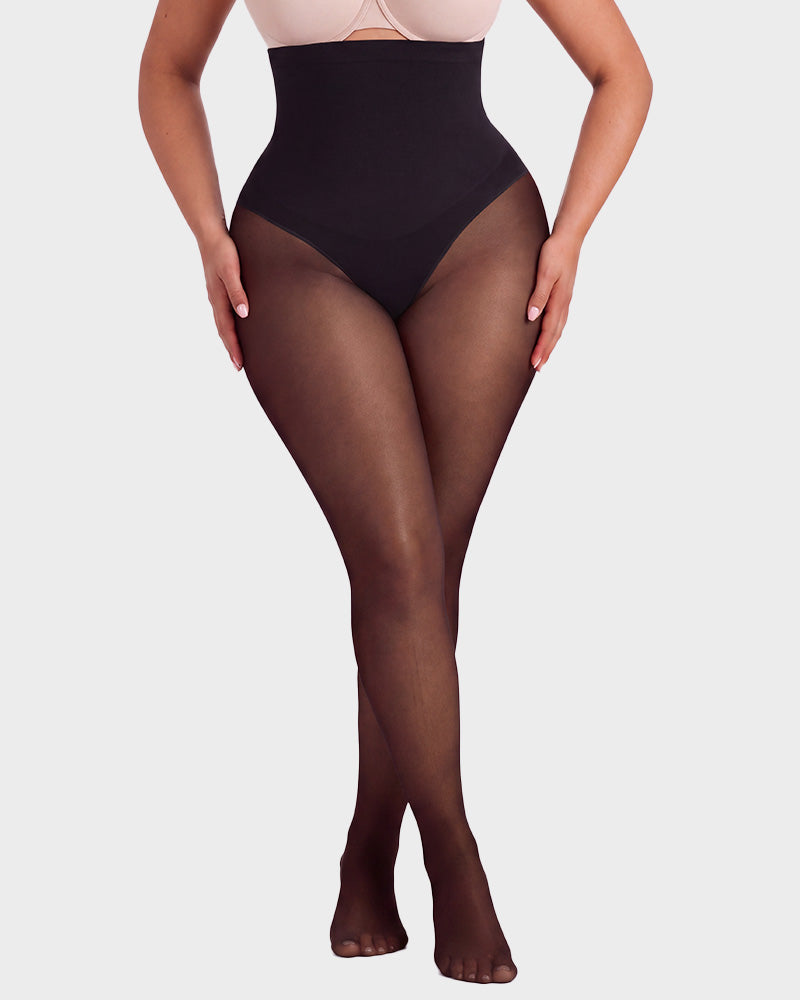 High-Waisted Floral Lace Fleece-Lined Sheer Tights - view 16