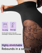 High-Waisted Floral Lace Fleece-Lined Sheer Tights - view 6