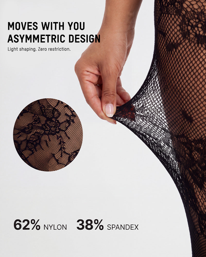 High-Waisted Floral Lace Fleece-Lined Sheer Tights - view 7