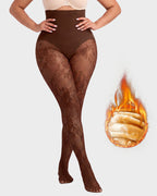 High-Waisted Floral Lace Fleece-Lined Sheer Tights - view 21