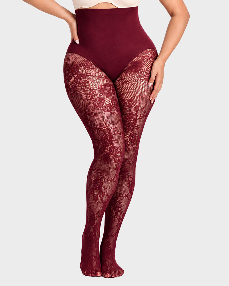 High-Waisted Floral Lace Shaping Tights - view 20