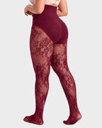 High-Waisted Floral Lace Shaping Tights - view 22