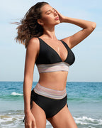 High Waisted Tummy Control Color Block Bikini Sets - view 27