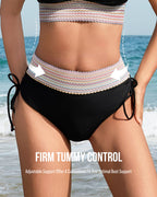 High Waisted Tummy Control Color Block Bikini Sets - view 29