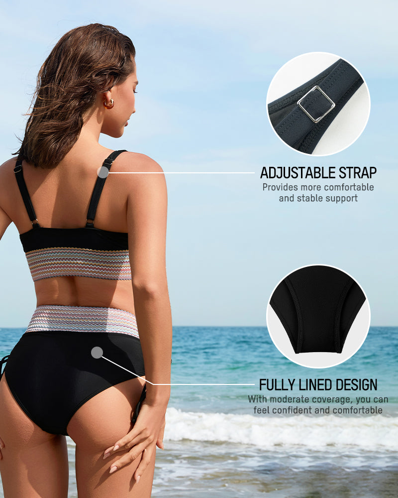 High Waisted Tummy Control Color Block Bikini Sets - view 31
