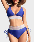 High Waisted Tummy Control Color Block Bikini Sets - view 8