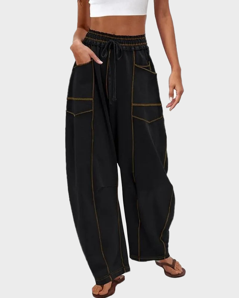 Hip Hop Patchwork Baggy Wide Leg Pants with Pockets - view 4