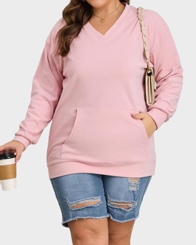 Hoodless Oversized Fleece V-Neck Sweatshirt Top - view 5