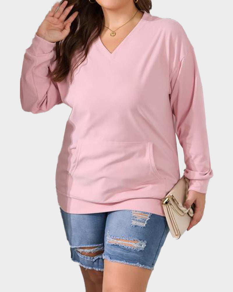 Hoodless Oversized Fleece V-Neck Sweatshirt Top - view 4