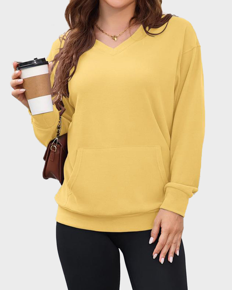 Hoodless Oversized Fleece V-Neck Sweatshirt Top - view 6
