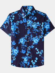Men’s Weekend Barbecue Casual Breathable Flower Cotton Short Sleeve Shirt