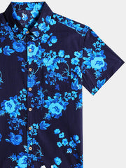 Men’s Weekend Barbecue Casual Breathable Flower Cotton Short Sleeve Shirt