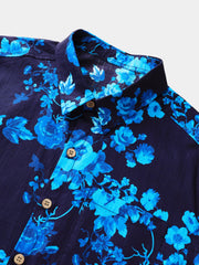 Men’s Weekend Barbecue Casual Breathable Flower Cotton Short Sleeve Shirt