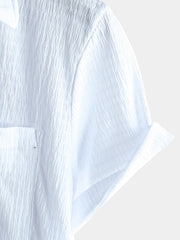 Men's Summer Solid Color Pocket Casual Short Sleeve Shirt