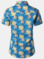 Women's Floral Print Blouse Flower Hawaiian Cotton Beach Summer Aloha Short Sleeve Shirt