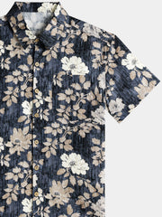 Men’s Vintage Floral Print Short Sleeve Button Up Breathable Cool Casual Shirt