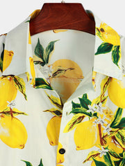 Men's Lemon Print Short Sleeve Hawaiian Shirt