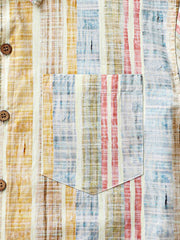 Men’s Vertical Striped Cotton Breathable Cool Resort Vacation Short Sleeve Shirt