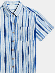 Men’s Retro Tie Dye Vertical Striped Cotton Breathable Cool Resort Vacation Short Sleeve Shirt