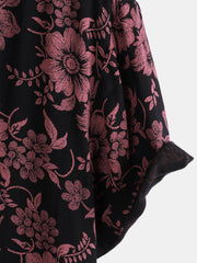 Men's Floral Print Vintage Flower Holiday Breathable Button Up Hawaiian Short Sleeve Shirt