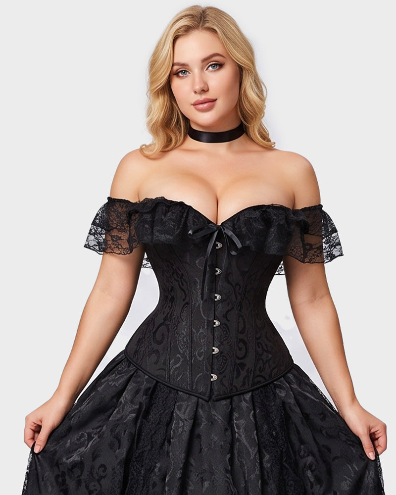 Lace Off-Shoulder Jacquard Front-Hook Corset - view 17