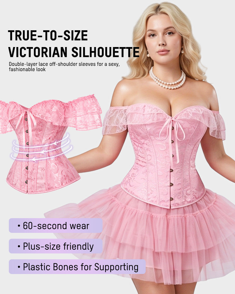 Lace Off-Shoulder Jacquard Front-Hook Corset - view 3