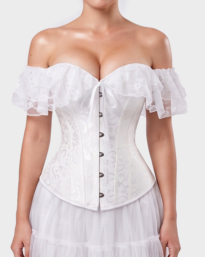 Lace Off-Shoulder Jacquard Front-Hook Corset - view 14