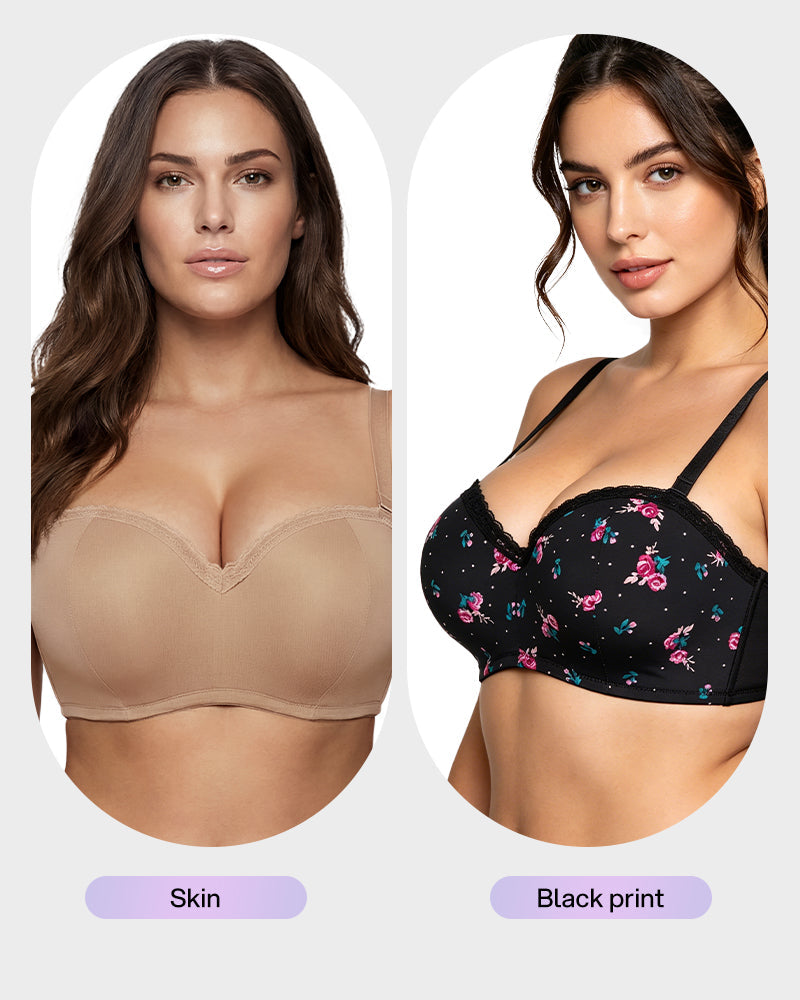 Lace Trim Molded Cup Underwire Bra with Removable Straps - view 2